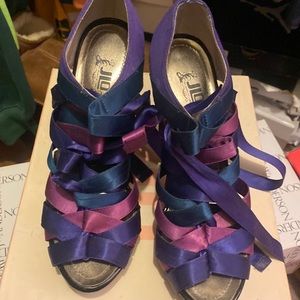 Ribbon Laced High heels. Gently worn. Very stylish!